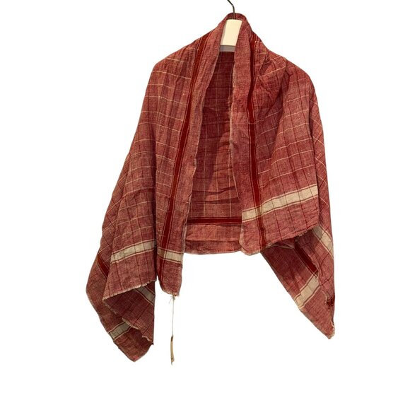 Get Warm NEW NWT red cream tablecloth plaid print scarf - Picture 1 of 4